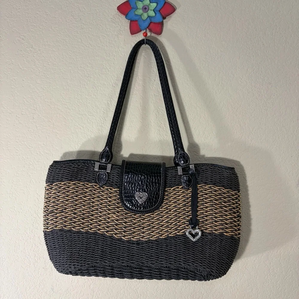 Brighton Savannah Black & Cream Woven Shoulder Bag Lined 16